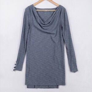 Anthropologie Top Sz Small Blue Gray Pure + Good Rib Knit Tunic Draped Neck